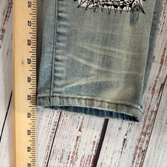 SERENEDE Bandana Patch Distressed Jeans Men’s 42 Tapered Light Wash Streetwear - Picture 5 of 15